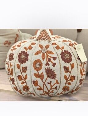 Magaschoni Floral Embroidered Pumpkin Accent Pillow-NWT